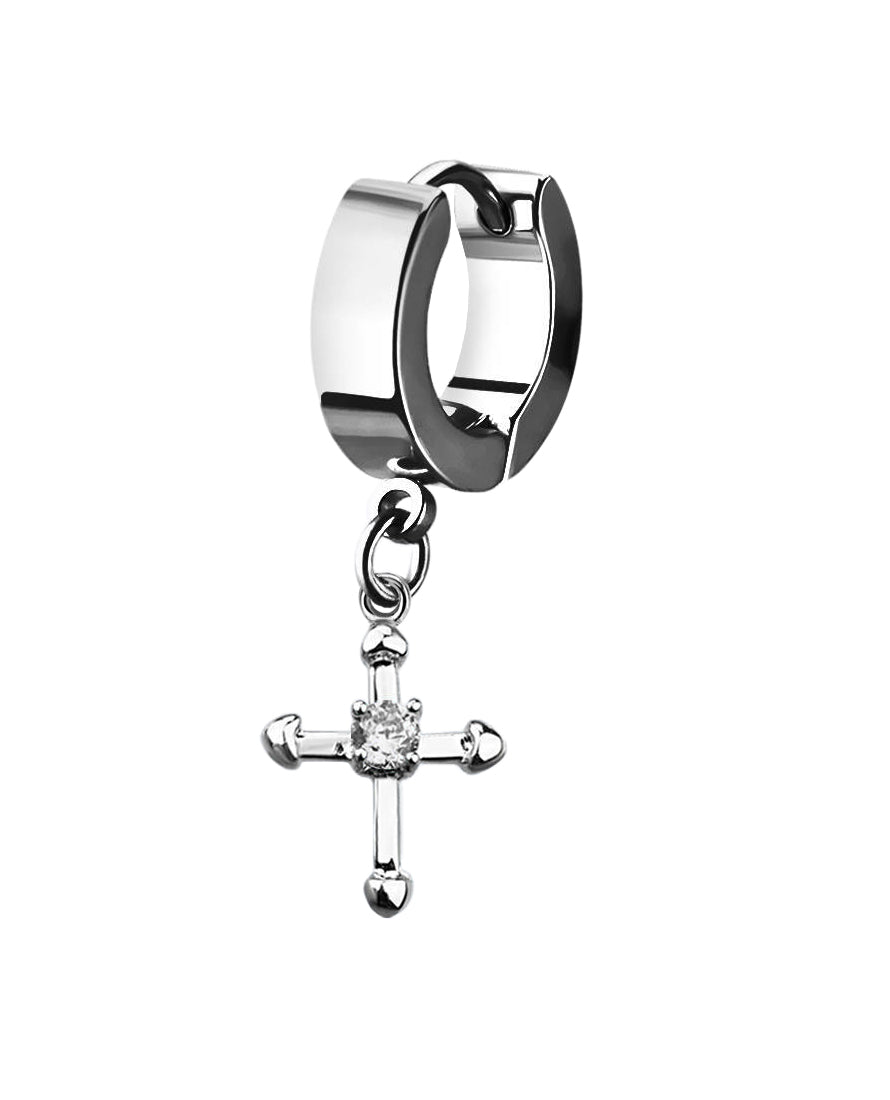 Clear Gem Cross - Dangly - 16g - Steel - 4mm Huggie